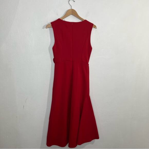 Fehaute Red Elegant Midi A-line Waist Twist Day To Night Dress Size Small NWT - Picture 5 of 14